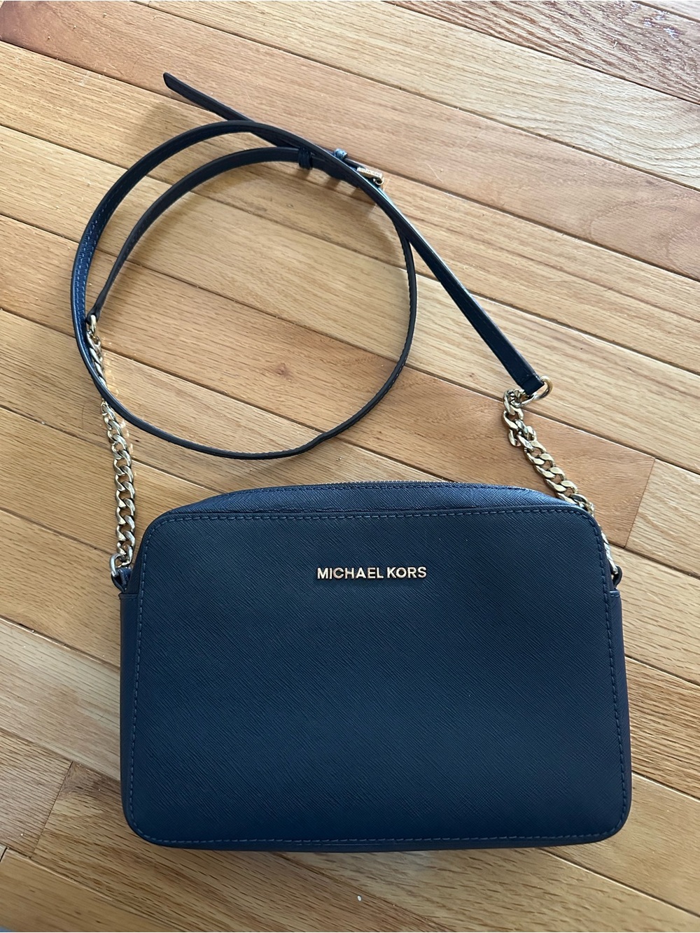 MICHAEL KORS Black Saffiano Leather Crossbody Bag with Gold Hardware - Picture 1 of 6